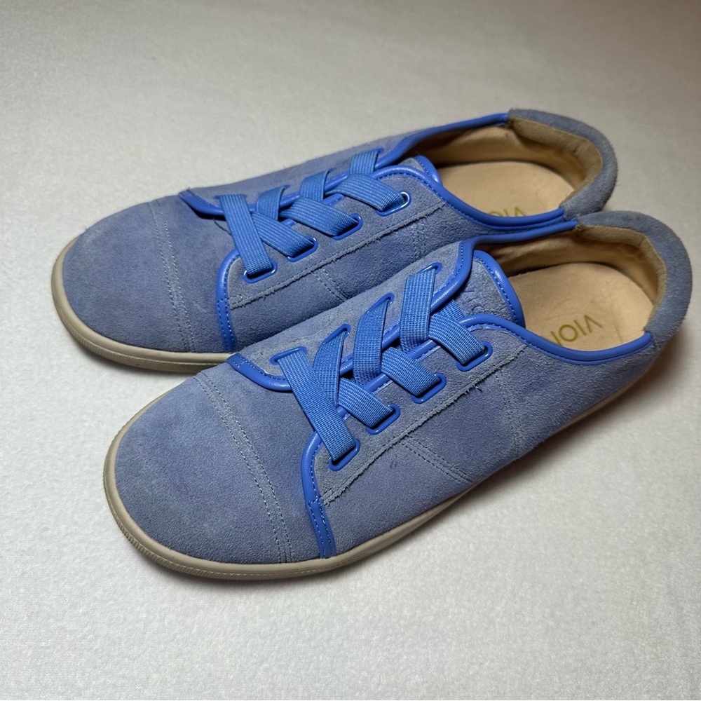 Vionic Light Blue Suede Slip-On Sneakers Comfort Shoe Elastic Lace Womens Size 7